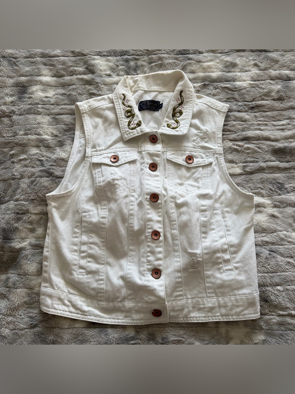 Hand Embroidered Ci Sono White Denim Vest